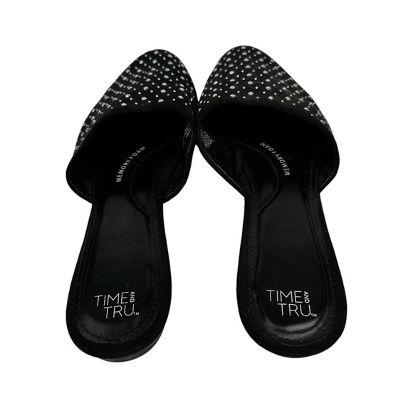 Womens Time And Tru Mule Black & Silver Studded Sz 11 Memory Foam Slip On Slide - Picture 6 of 11